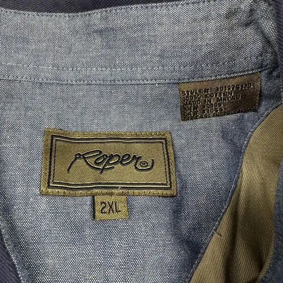 Roper Shirt Mens 2XL Tan Blue Western Stripe Long Sleeve Button Front Casual - Picture 5 of 9